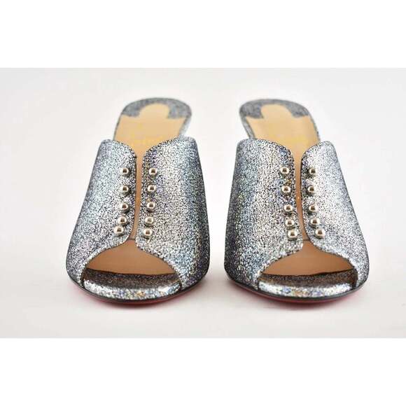 Christian Louboutin Predumule 100 Silver Nappa Mica Backless Mule Heel Pump 36.5 - Picture 5 of 12
